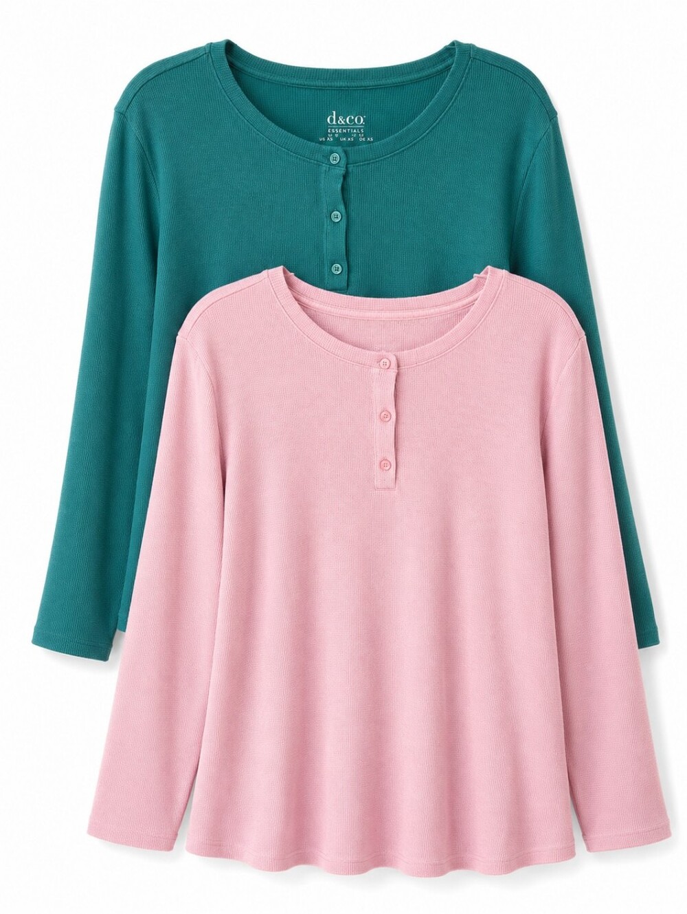 D & Co. Essentials Lot Of 2 Long Sleeve Thermal Waffle Knit Henley Tops Sz 3X